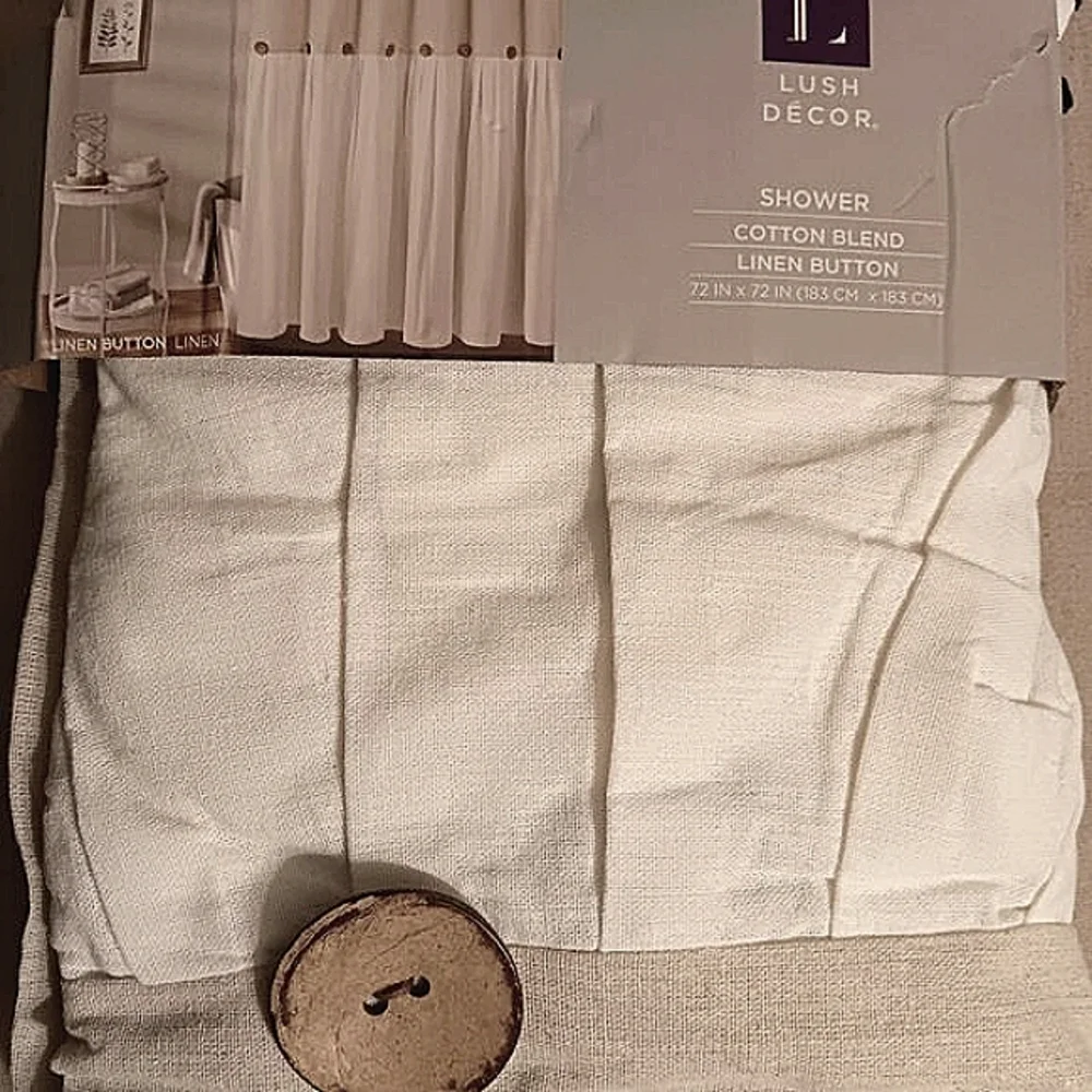 LUSH DECOR SHOWER CURTAIN BLEND LINEN BUTTON